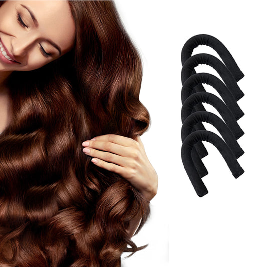 6Pcs Heatless Hair Curler for Long Medium Hair Curls Black