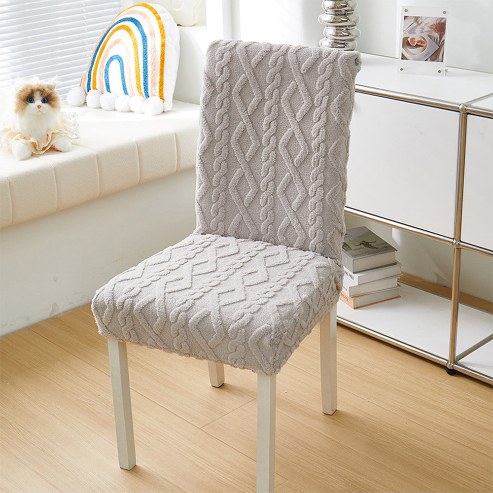 4Pcs Jacquard Chair Cover Universal Fitted Chair Cover Protector Grey