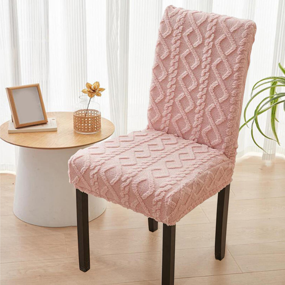 4Pcs Jacquard Chair Cover Universal Fitted Chair Cover Protector Pink
