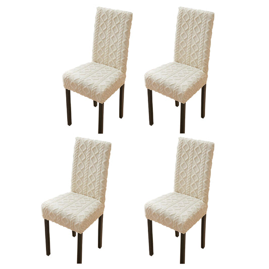 4Pcs Jacquard Chair Cover Universal Fitted Chair Cover Protector Beige