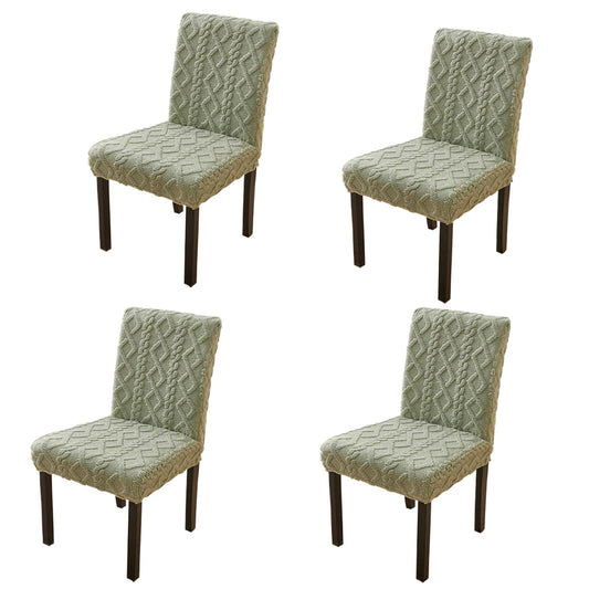 4Pcs Jacquard Chair Cover Universal Fitted Chair Cover Protector Green
