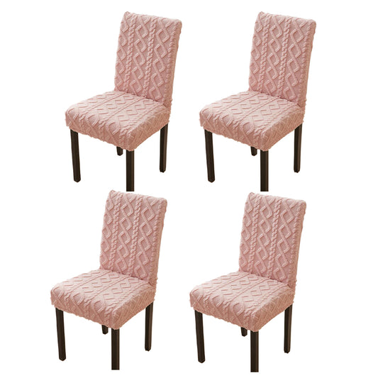 4Pcs Jacquard Chair Cover Universal Fitted Chair Cover Protector Pink
