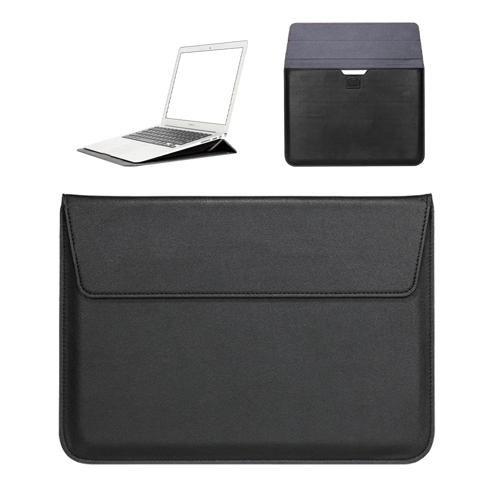 PU Leather Sleeve Case Pouch Laptop Bag with Stand for Macbook 15 inches Black