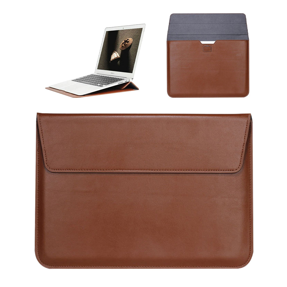 PU Leather Sleeve Case Pouch Laptop Bag with Stand for Macbook 15 inches Brown
