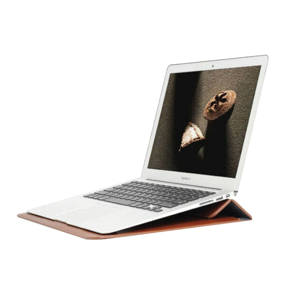 PU Leather Sleeve Case Pouch Laptop Bag with Stand for Macbook 15 inches Brown