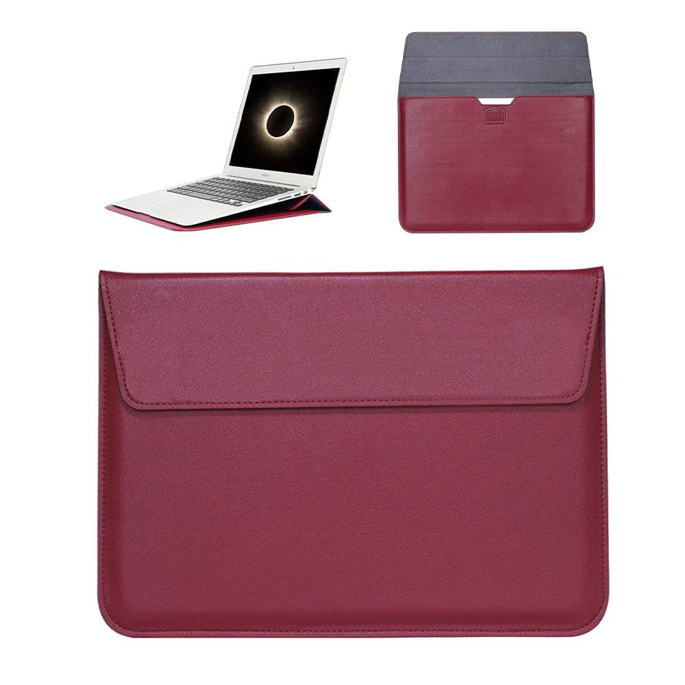 PU Leather Sleeve Case Pouch Laptop Bag with Stand for Macbook 15 inches Red