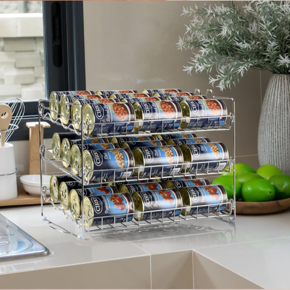 3-Tier Kitchen Can Rack Organizer Stackable Can Storage Dispenser Black