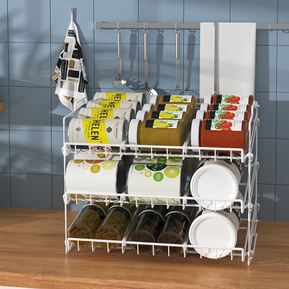 3-Tier Kitchen Can Rack Organizer Stackable Can Storage Dispenser White