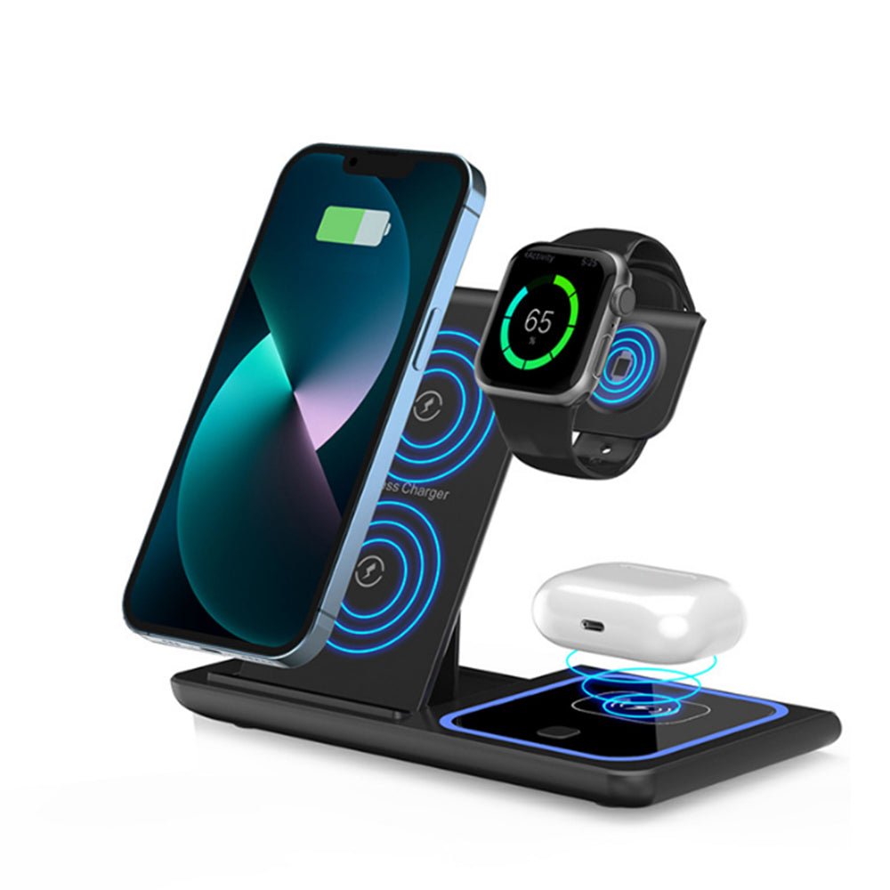 3-in-1 Wireless Charger Fast Charging Dock for iPhone/Apple Watch/AirPods Black