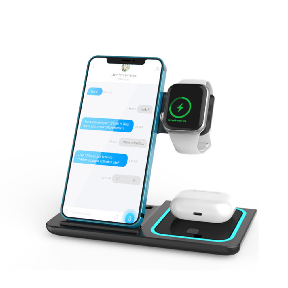 3-in-1 Wireless Charger Fast Charging Dock for iPhone/Apple Watch/AirPods Black