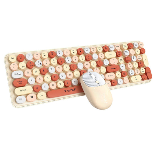 Colorful Round Key Computer Wireless Keyboard and Mouse Combo Khaki