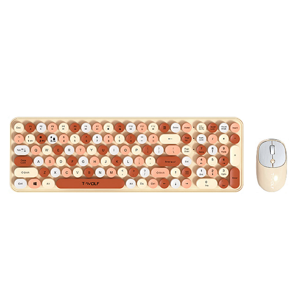 Colorful Round Key Computer Wireless Keyboard and Mouse Combo Khaki