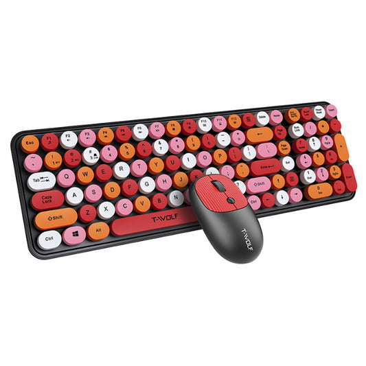 Colorful Round Key Computer Wireless Keyboard and Mouse Combo Red
