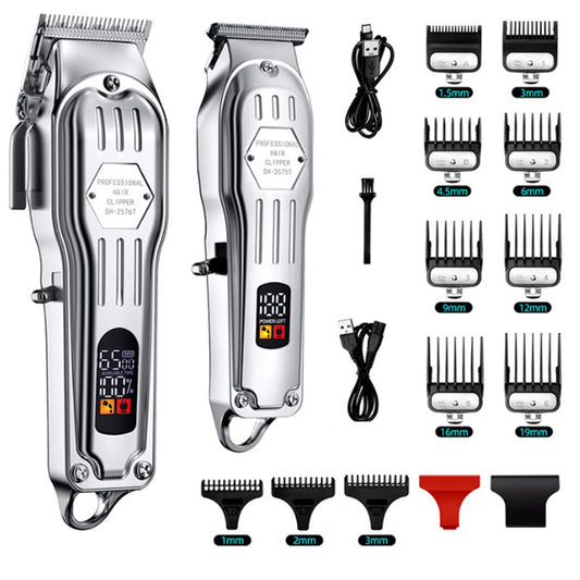 2Pcs Hair Clippers Professional Cordless LCD Display Hair Trimmers Set for Men
