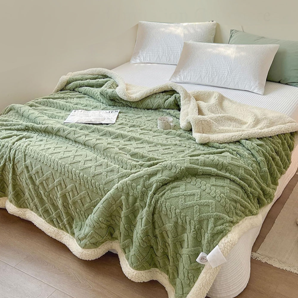 150x200cm Reversible Plush Thickened Imitation Cashmere Throw Blanket Green