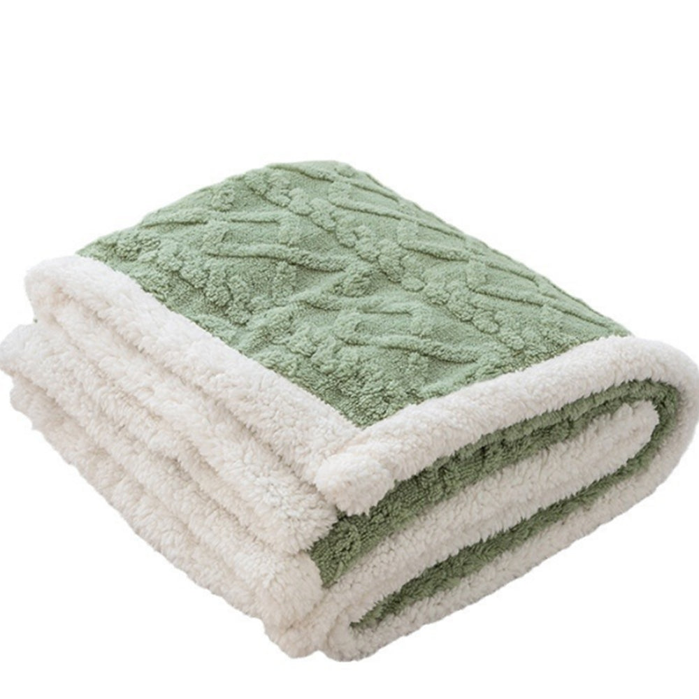 150x200cm Reversible Plush Thickened Imitation Cashmere Throw Blanket Green