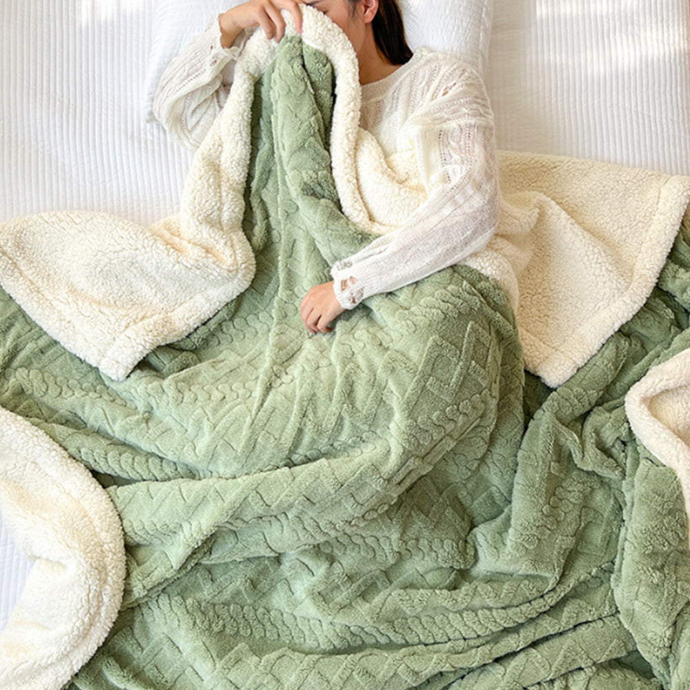 150x200cm Reversible Plush Thickened Imitation Cashmere Throw Blanket Green