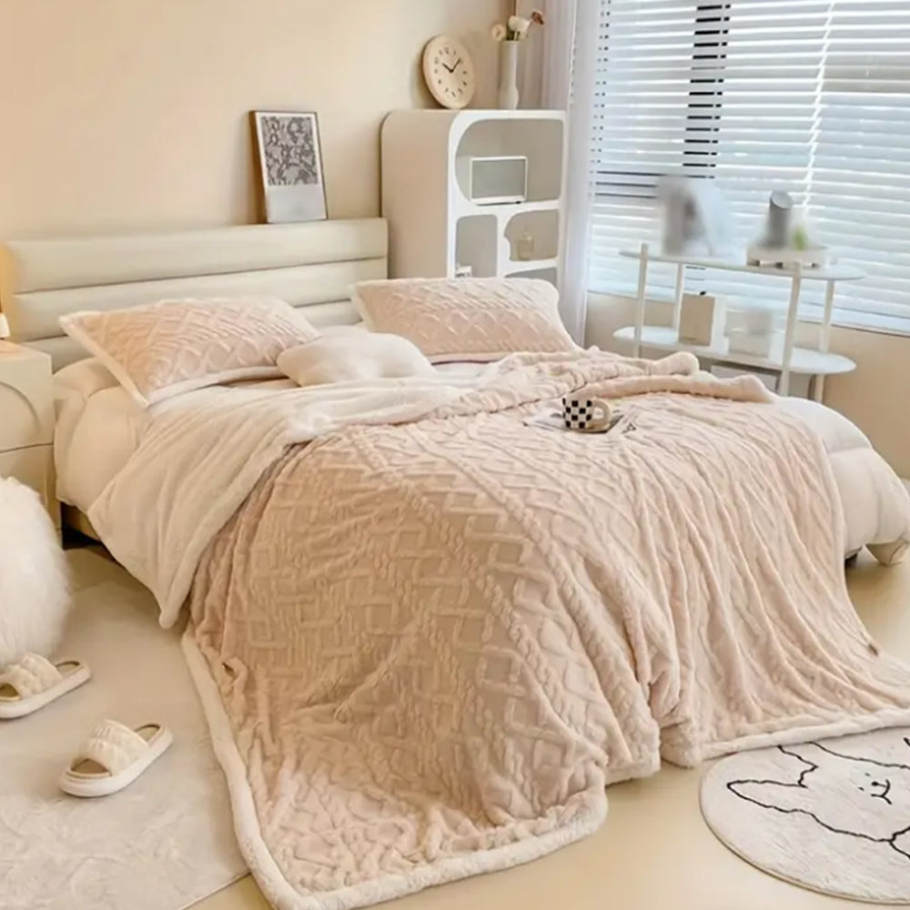 150x200cm Reversible Plush Thickened Imitation Cashmere Throw Blanket Khaki