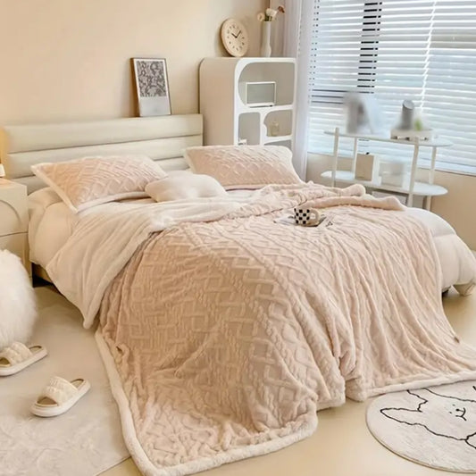 150x200cm Reversible Plush Thickened Imitation Cashmere Throw Blanket Khaki