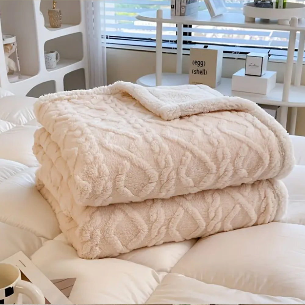 150x200cm Reversible Plush Thickened Imitation Cashmere Throw Blanket Khaki