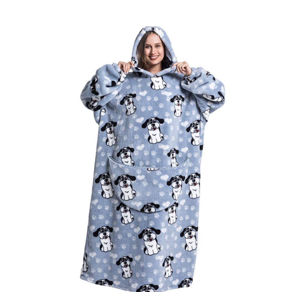 Extra Long Wearable Blanket Hoodie With Big Pocket for Adults Puppy