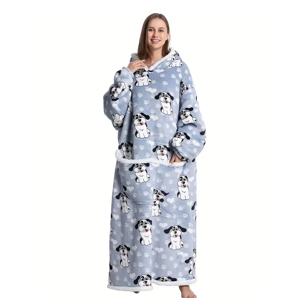 Extra Long Wearable Blanket Hoodie With Big Pocket for Adults Puppy