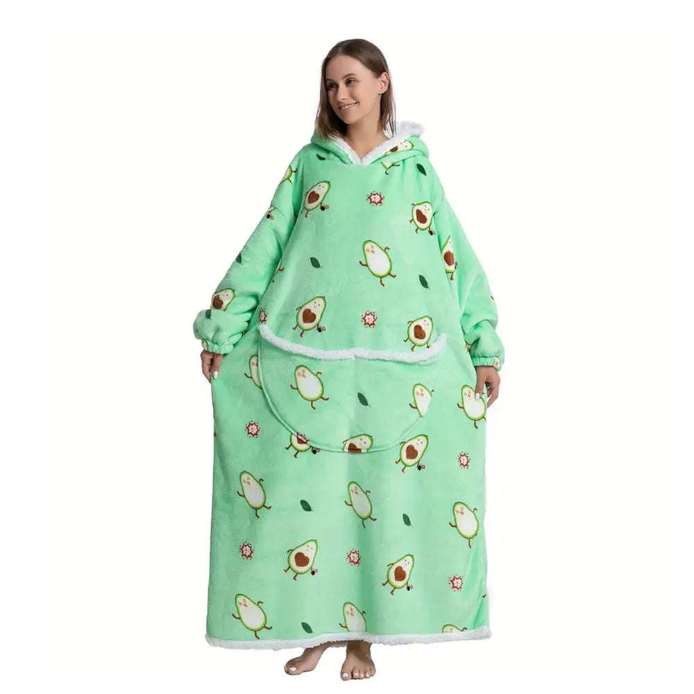 Extra Long Wearable Blanket Hoodie With Big Pocket for Adults Avocado