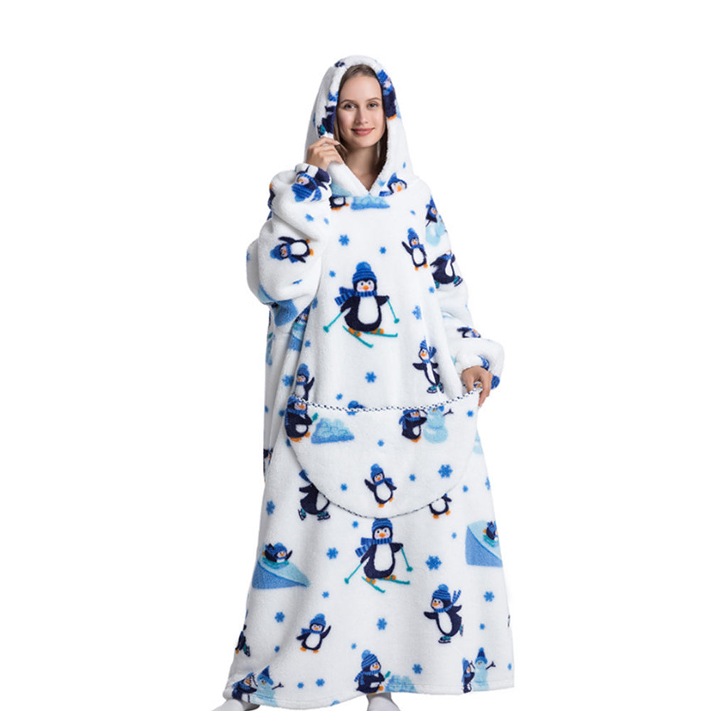 Extra Long Wearable Blanket Hoodie With Big Pocket for Adults Penguin