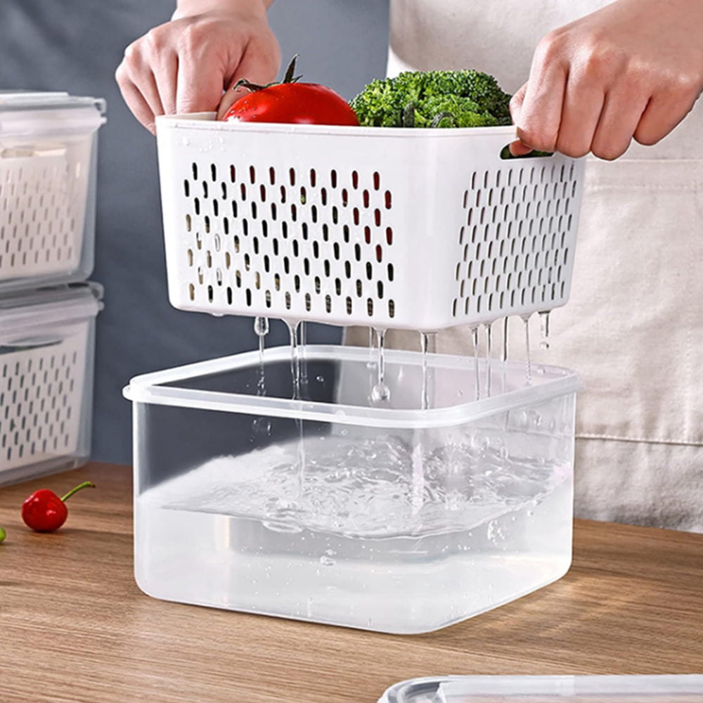 3Pack Fridge Food Storage Container Set with Lids with Strainer Blue