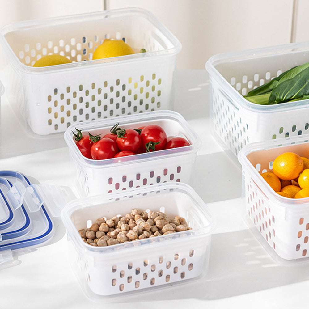 3Pack Fridge Food Storage Container Set with Lids with Strainer Blue