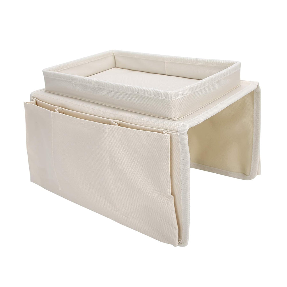 2Pcs Couch Storage Bag Sofa Armrest Organizer Storage With 4 Pockets Beige