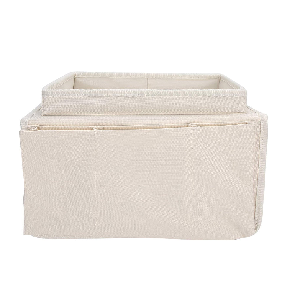 2Pcs Couch Storage Bag Sofa Armrest Organizer Storage With 4 Pockets Beige