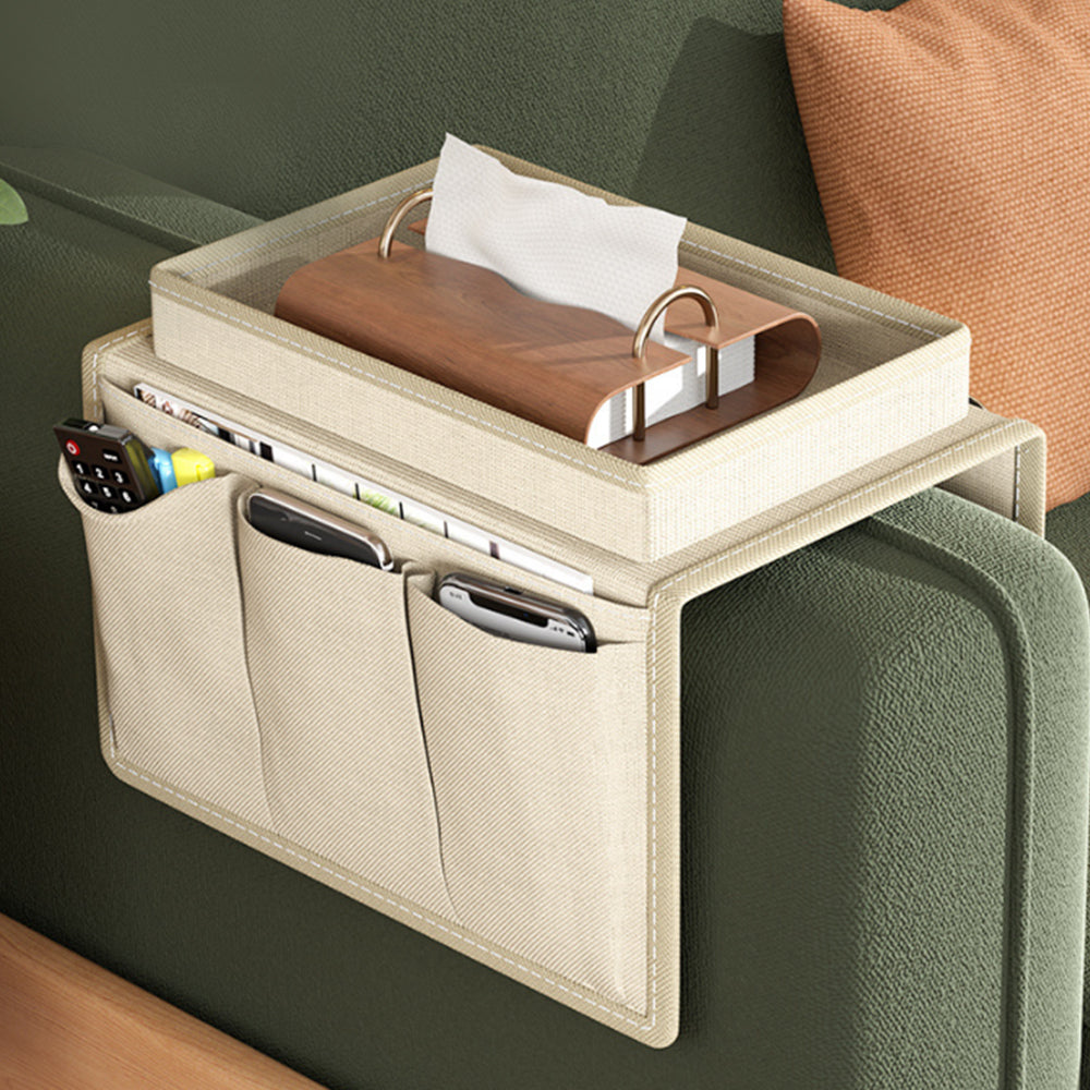 Couch Storage Bag Sofa Armrest Organizer Storage With 4 Pockets Beige