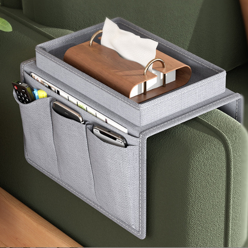 2Pcs Couch Storage Bag Sofa Armrest Organizer Storage With 4 Pockets Grey