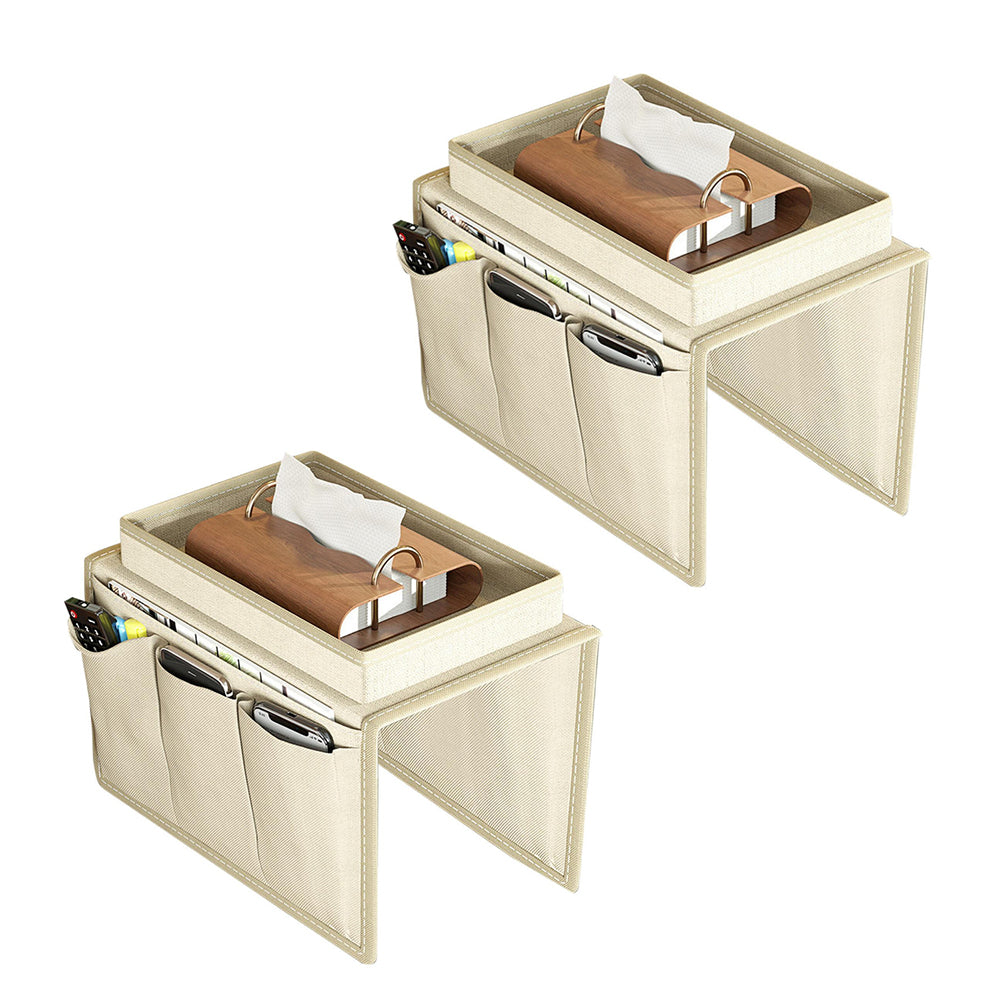 2Pcs Couch Storage Bag Sofa Armrest Organizer Storage With 4 Pockets Beige