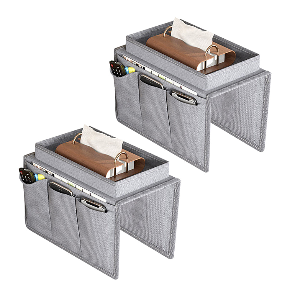 2Pcs Couch Storage Bag Sofa Armrest Organizer Storage With 4 Pockets Grey
