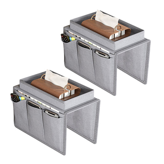 2Pcs Couch Storage Bag Sofa Armrest Organizer Storage With 4 Pockets Grey