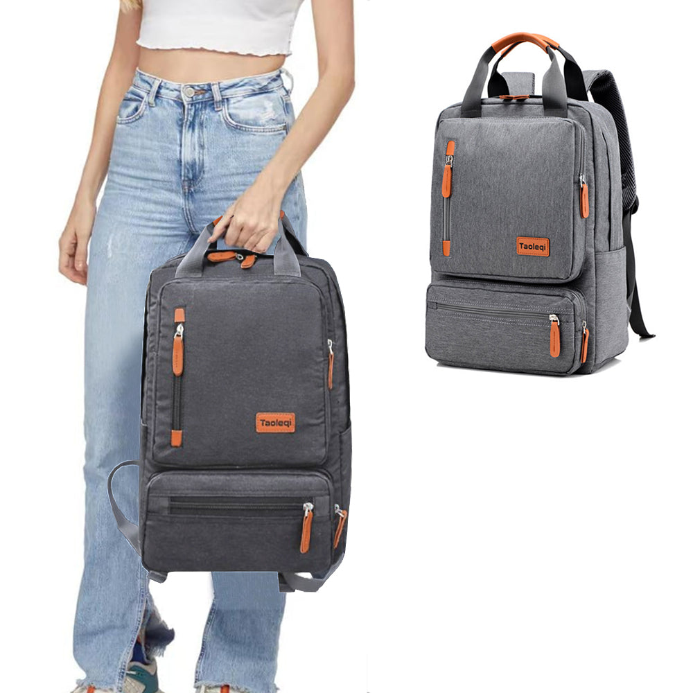 Men Large Capacity Canvas Laptop Backpack School Travel Bag Light Grey