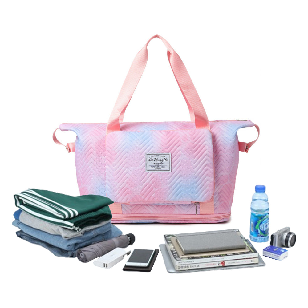 Gradient Color Expandable Large-Capacity Travel Bag Foldable Duffle Bag Pink
