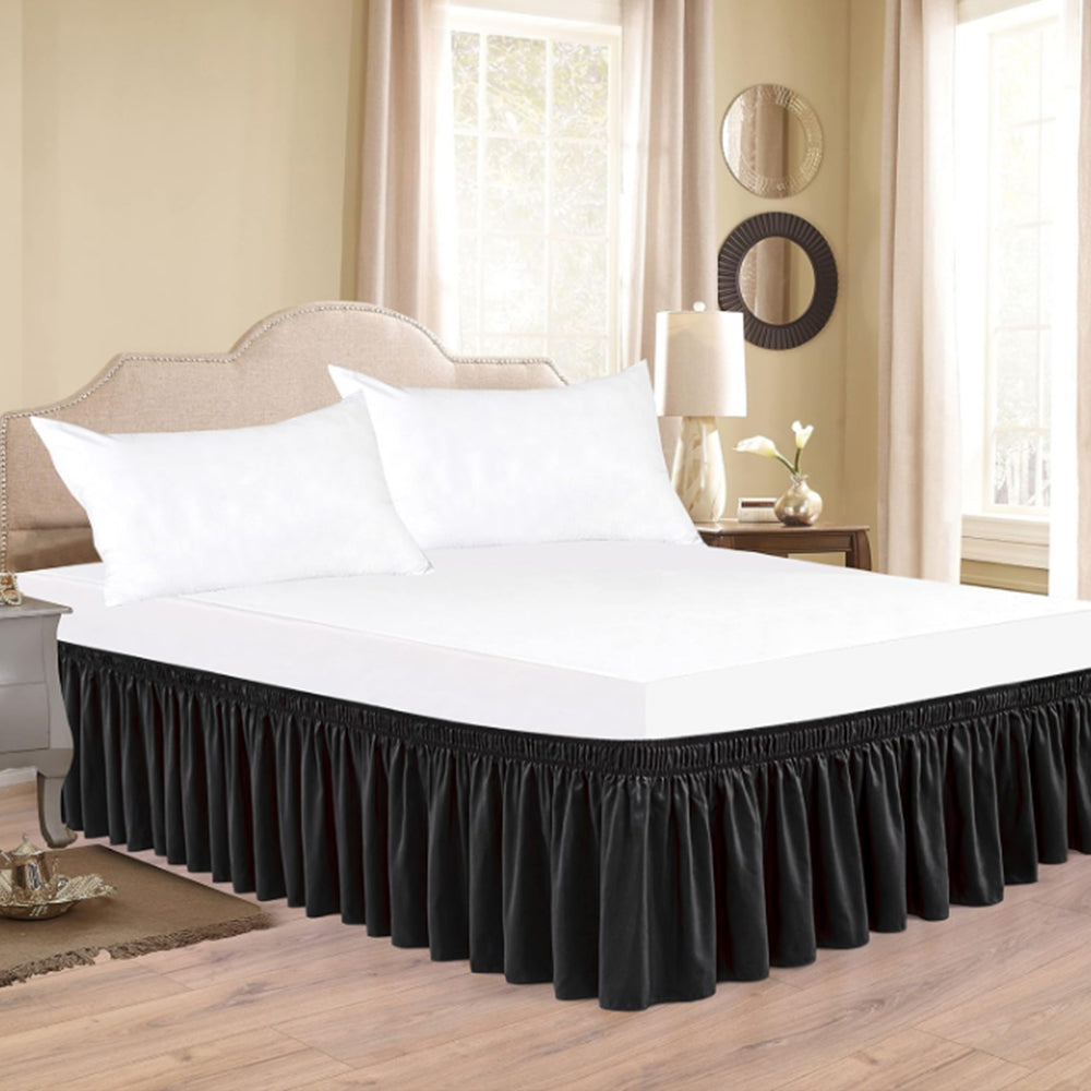 150x200cm Wrap Around Hollow Bed Skirt with Adjustable Elastic Belt Black
