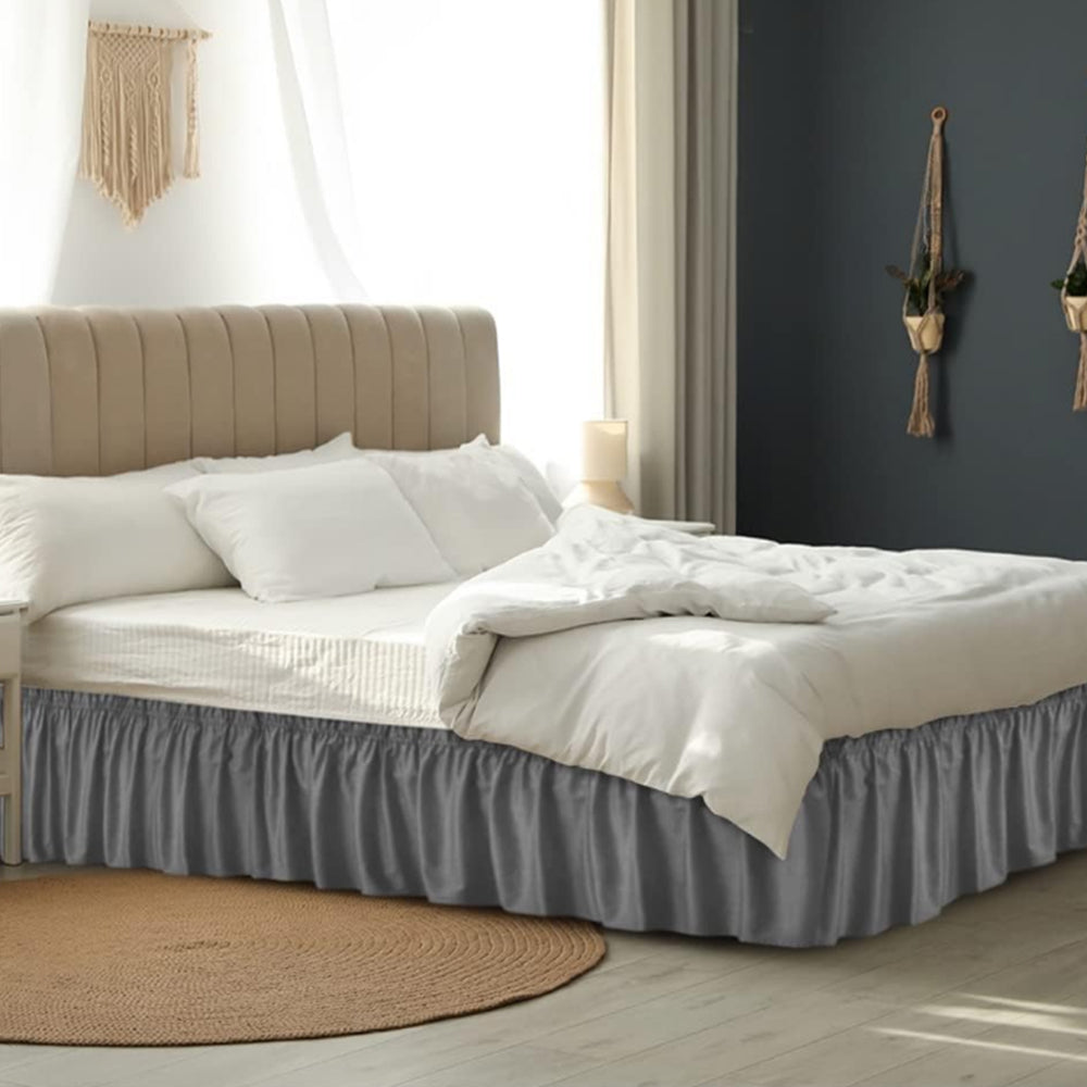 200x200cm Wrap Around Hollow Bed Skirt with Adjustable Elastic Belt Grey