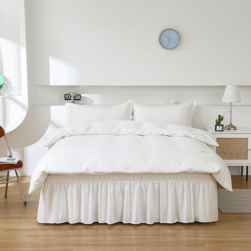 200x200cm Wrap Around Hollow Bed Skirt with Adjustable Elastic Belt White