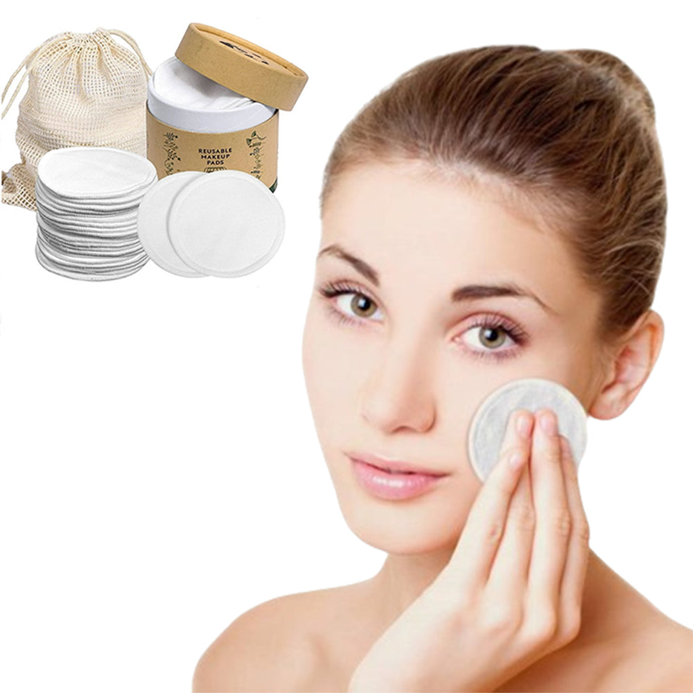 20Pcs Reusable Makeup Remover Pads with a Mesh Bag and Storage Box White Green