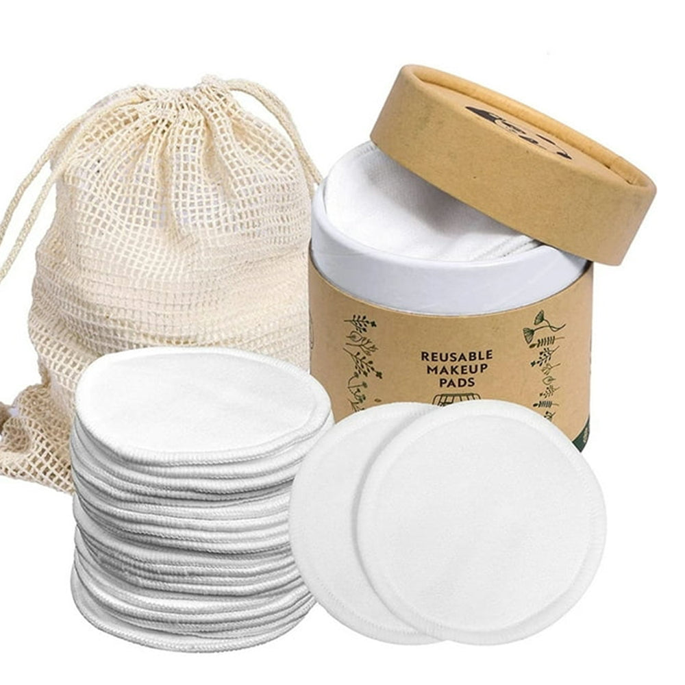 20Pcs Reusable Makeup Remover Pads with a Mesh Bag and Storage Box White Green