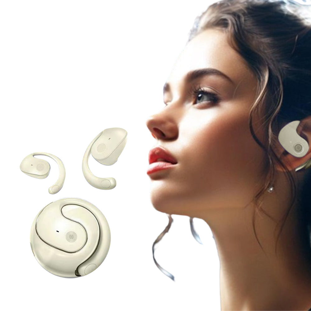 Open Ear Headphones Wireless Bluetooth 5.3 Noise Reduction Earbuds Beige