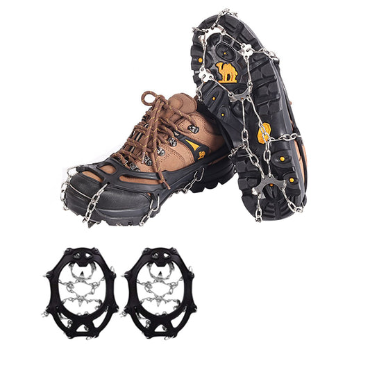 Rubber Shoe Cover Ice Snow Grips with 10 Stainless Steel Traction Cleats Black