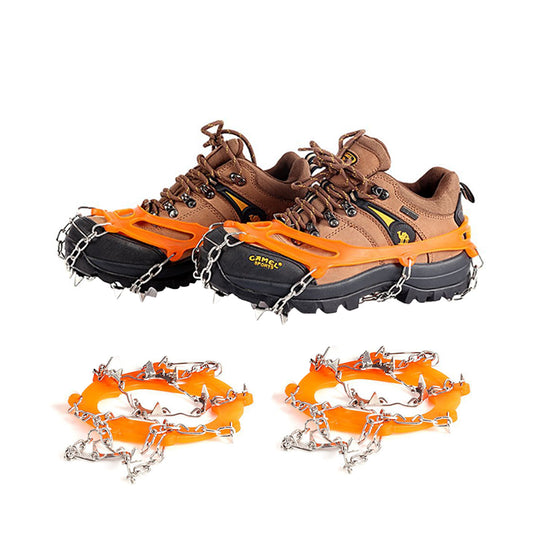Rubber Shoe Cover Ice Snow Grips with 10 Stainless Steel Traction Cleats Orange