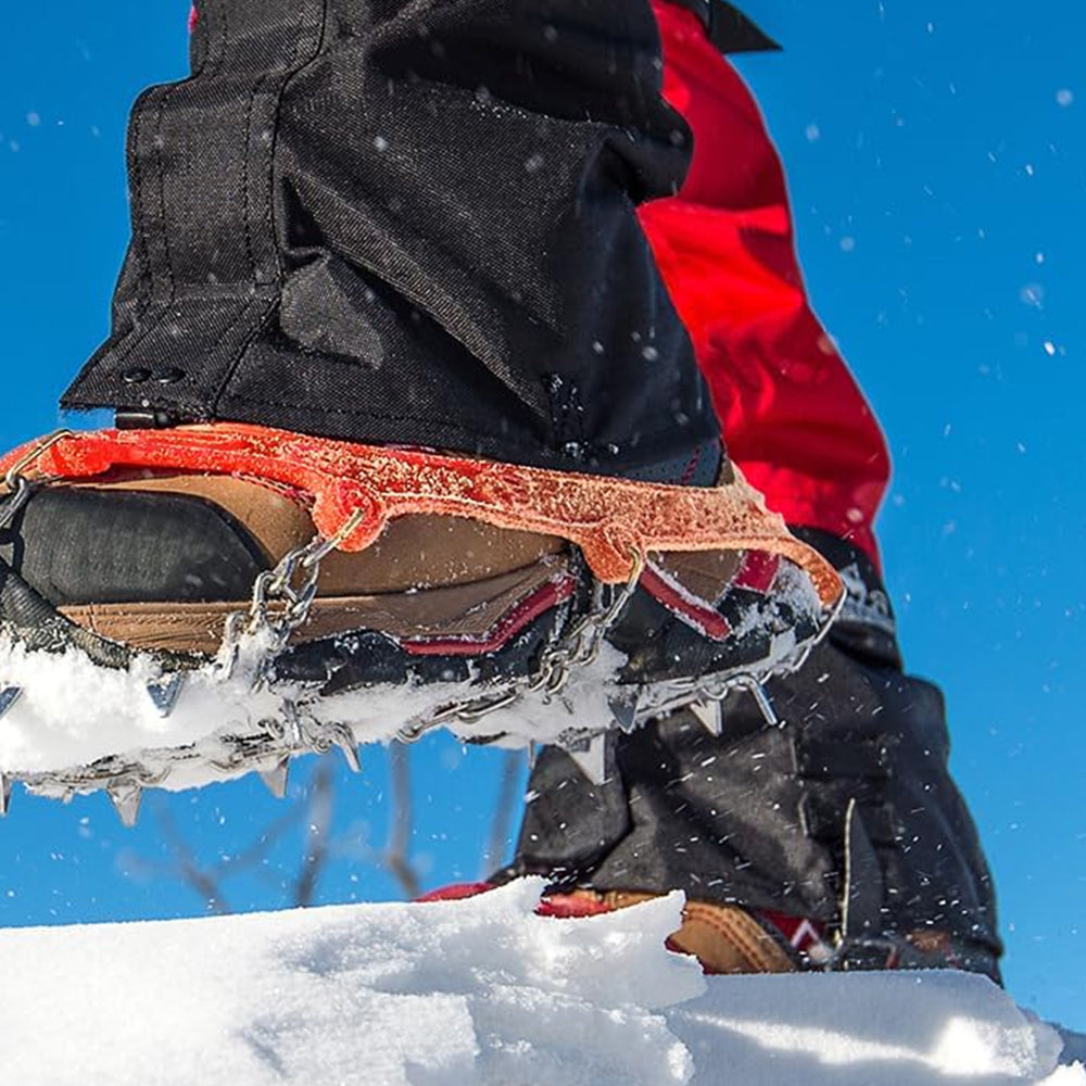 Rubber Shoe Cover Ice Snow Grips with 10 Stainless Steel Traction Cleats Orange