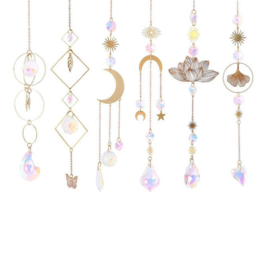 6Pcs Sun Catcher Prism Hanging Kit with Chain Gold