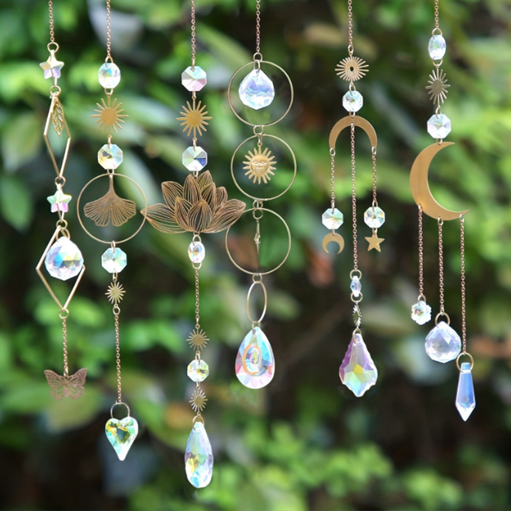 6Pcs Sun Catcher Prism Hanging Kit with Chain Gold